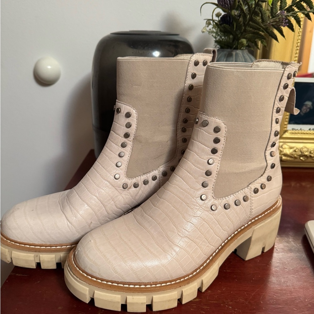 Studded Beige Ankle Boots